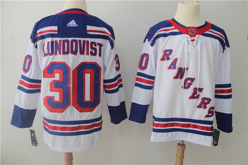 Men New York Rangers #30 Lundqvist White Hockey Stitched Adidas NHL Jerseys